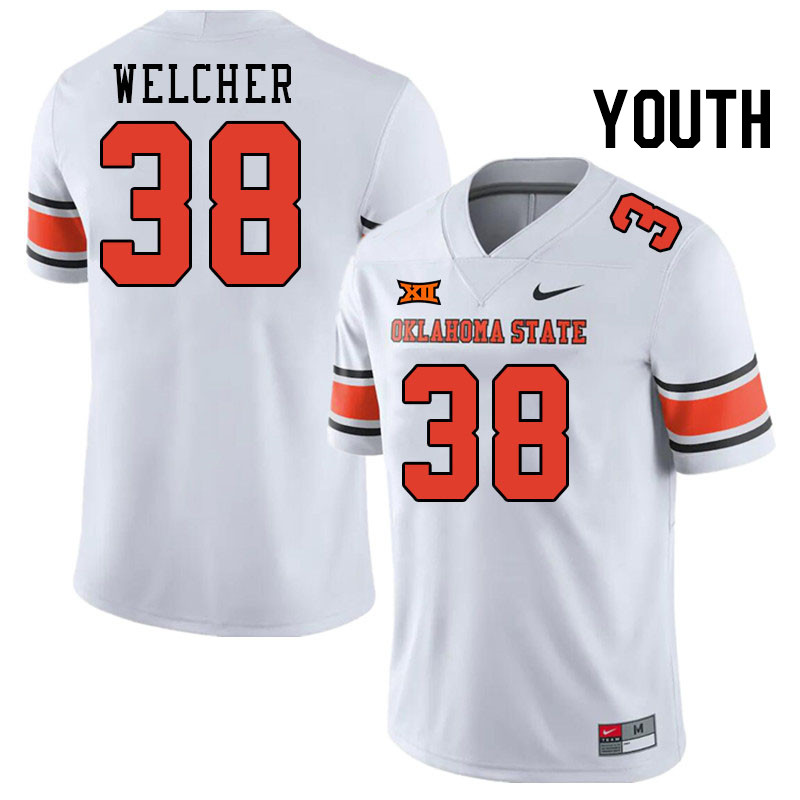 Youth #38 Kade Welcher Oklahoma State Cowboys College Football Jerseys Stitched-White - Click Image to Close